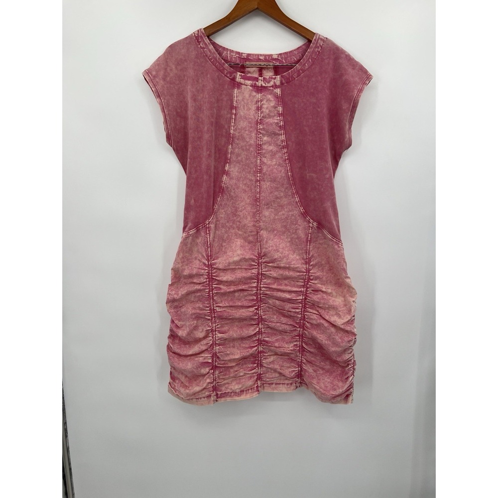 XCVI Wearables Aviana Dress Size Large Distress Wash Pink  Ruched Mini